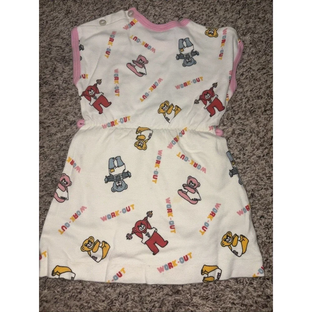 Vintage 80s Baby Dress Bears Rainbow Workout 6-12m Infant Retro Nostalgic